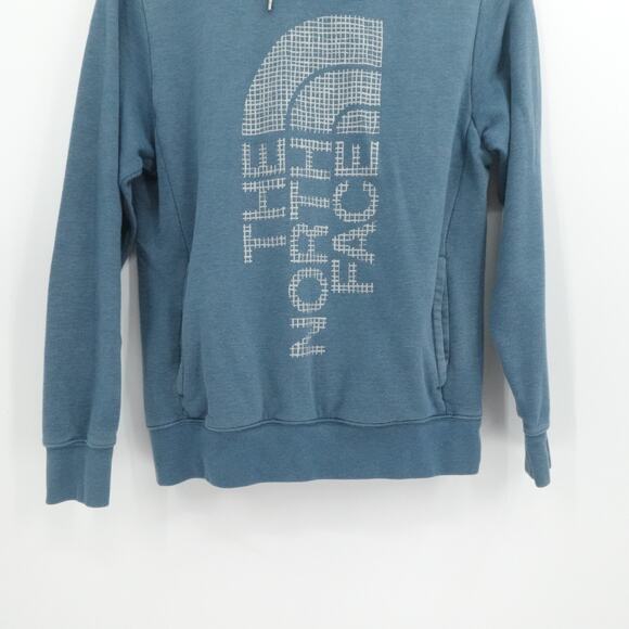 The‎ North Face Sweater Mens Medium Blue Logo Spell Out Hoodie Pocket Outdoor - Picture 9 of 11
